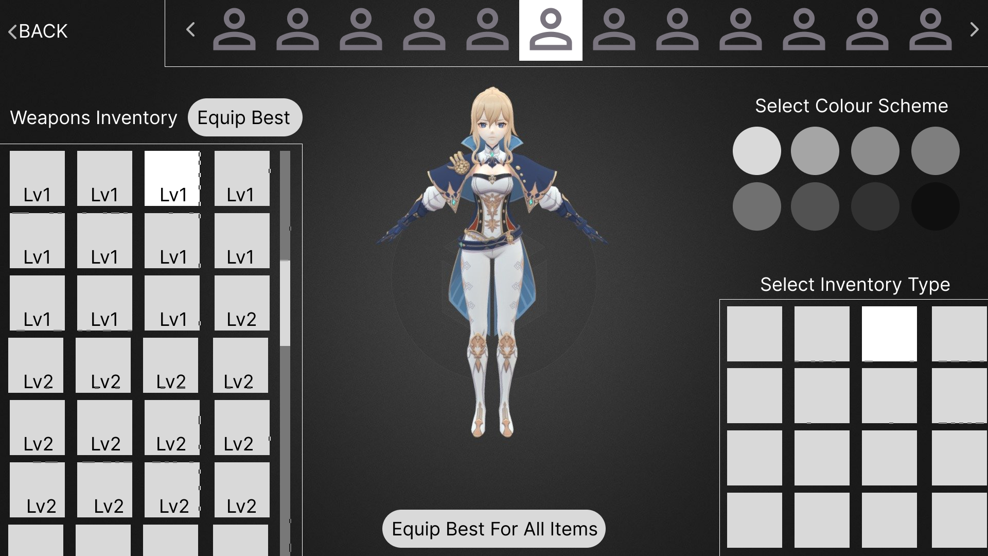 Character personalization screen